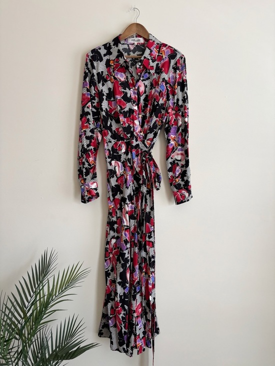 Diane von Furstenberg Odette Floral Tori Midi Wrap Dress Large Designer Spring - Picture 2 of 9